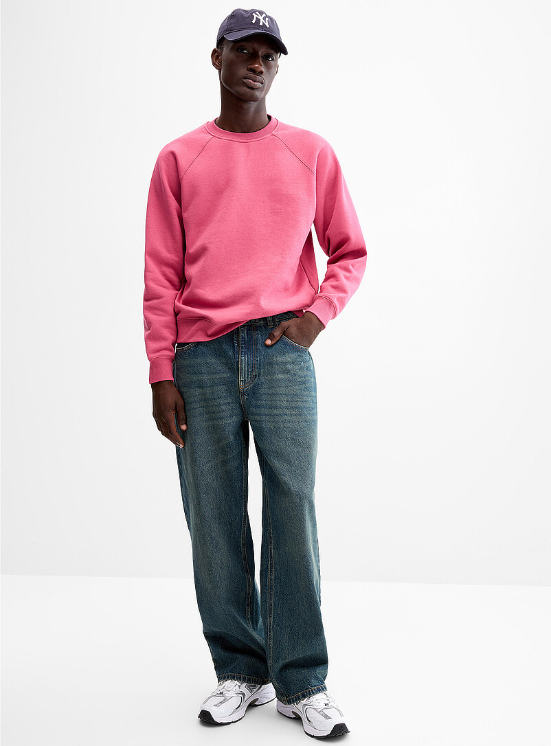Le 31 Baby Blue Fleece-underside raglan sweatshirt for men
