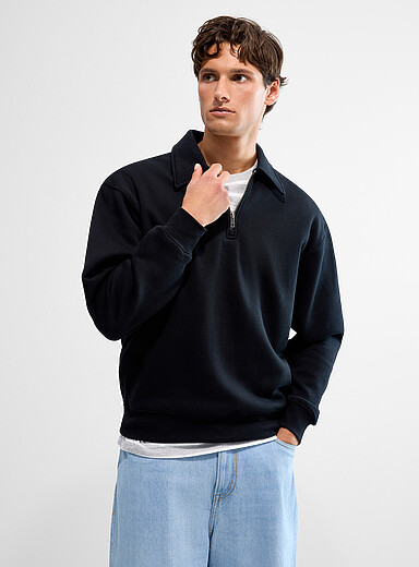 Zip-up polo-collar sweatshirt