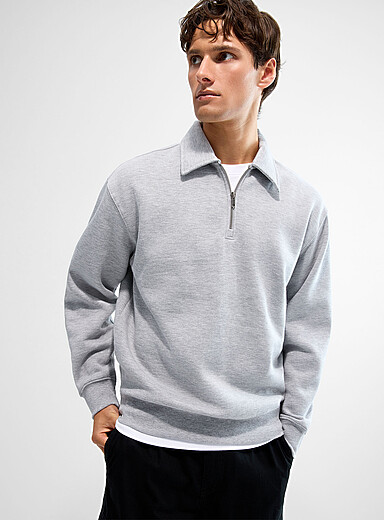 Le 31 Grey Zip-up polo-collar sweatshirt for men