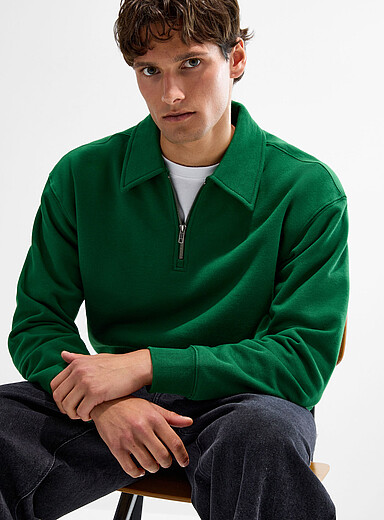 Le 31 Green Zip-up polo-collar sweatshirt for men