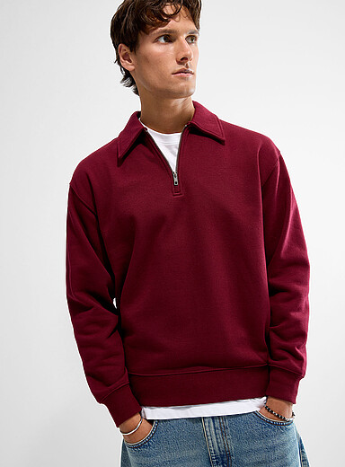 Le 31: Le sweat col polo zipp&eacute; Bourgogne pour homme