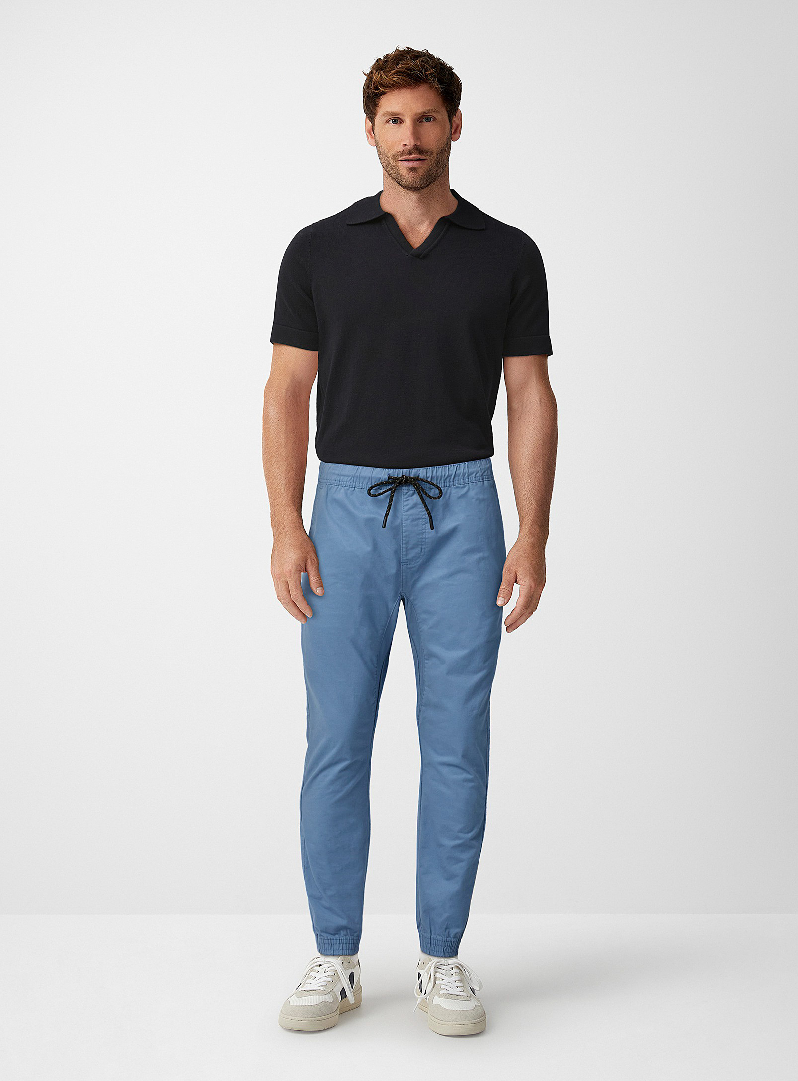 Le 31 Stretch Organic Cotton Chino Joggers In Teal