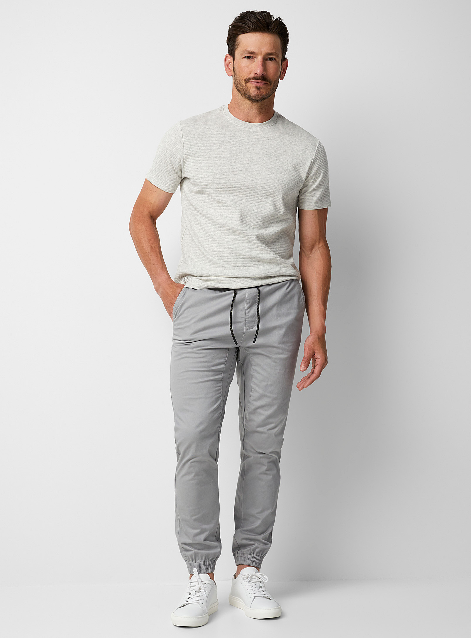 Le 31 Stretch Organic Cotton Chino Joggers In Light Grey