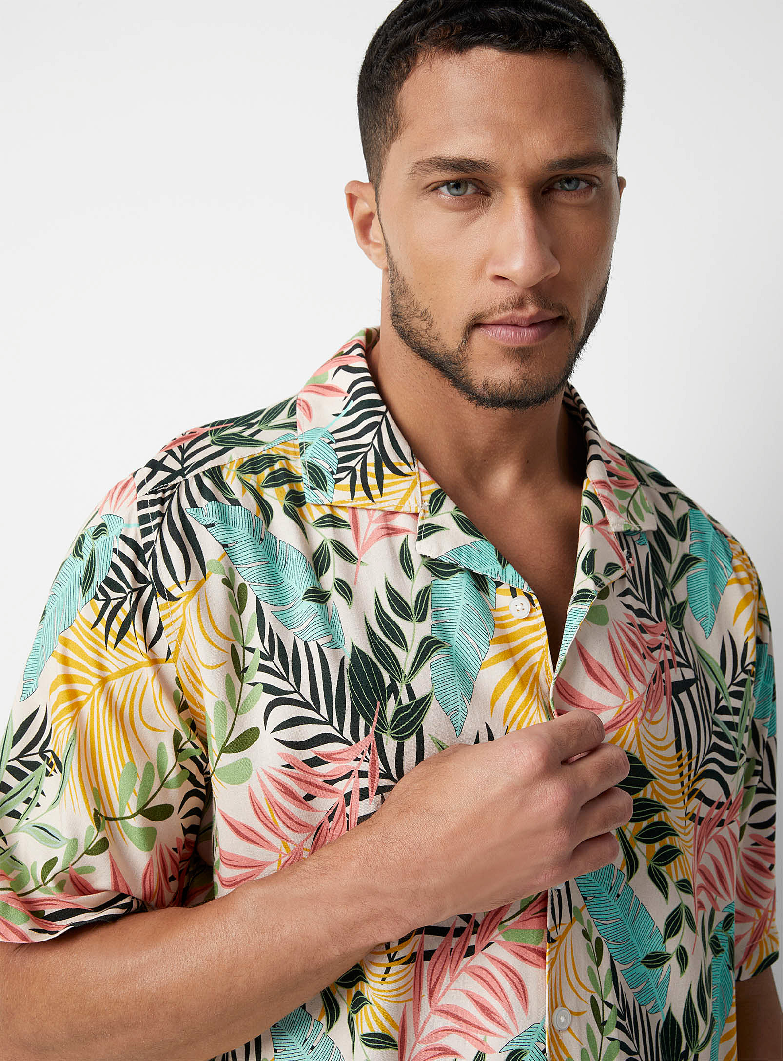 Le 31 - Men's Tropical foliage pastel camp shirt Comfort fit