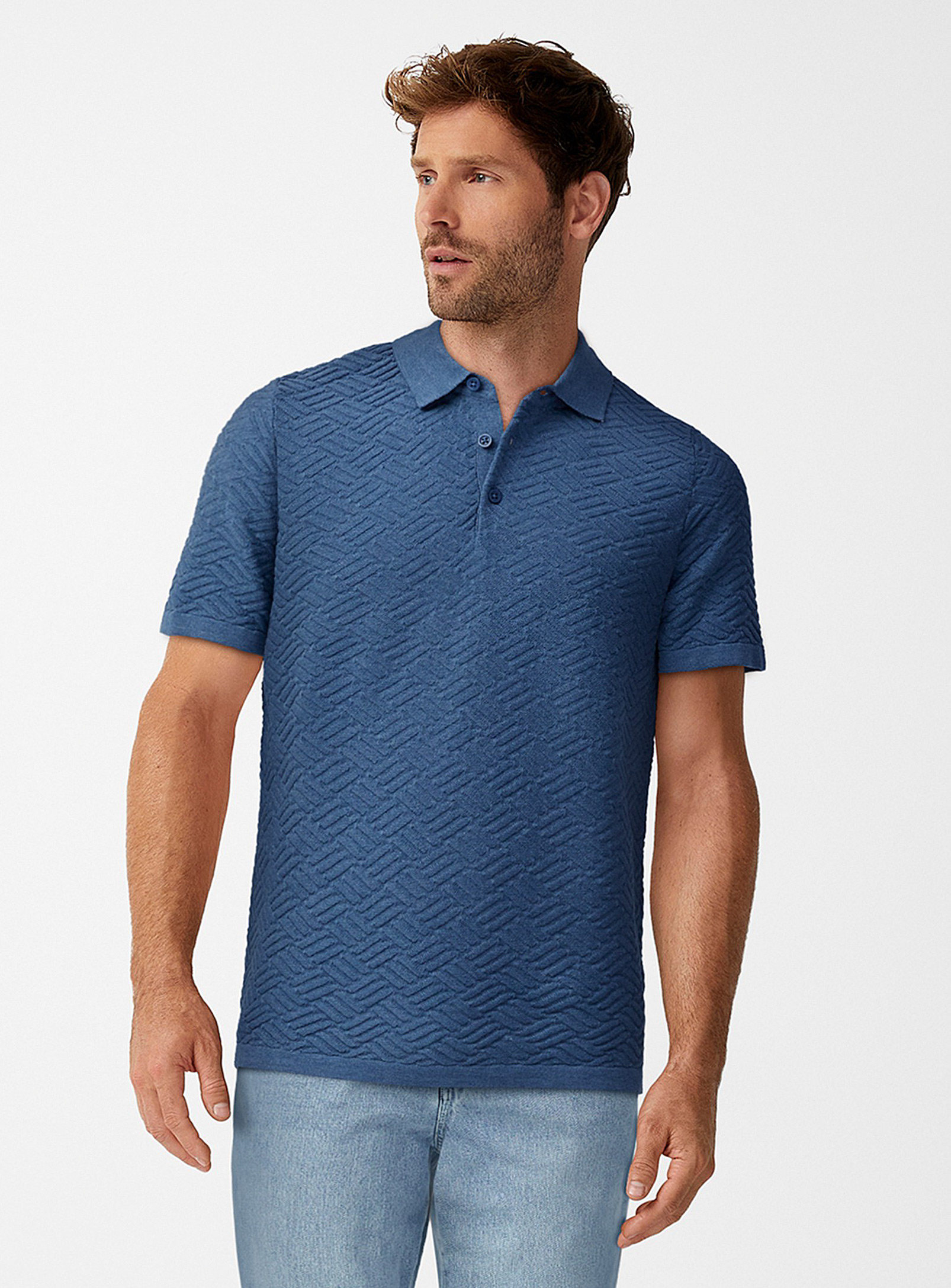 Rumors Embossed Mosaic Knit Polo In Blue