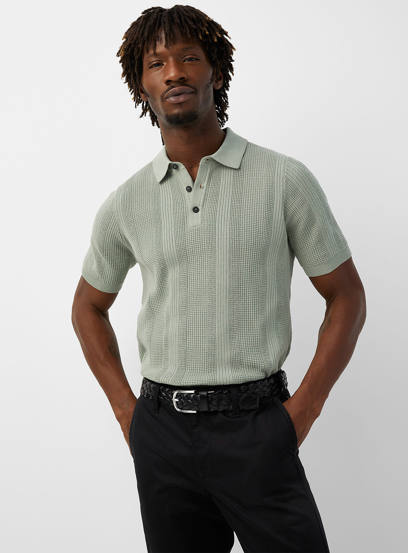 Rumors Mixed Embossing Knit Polo In Green