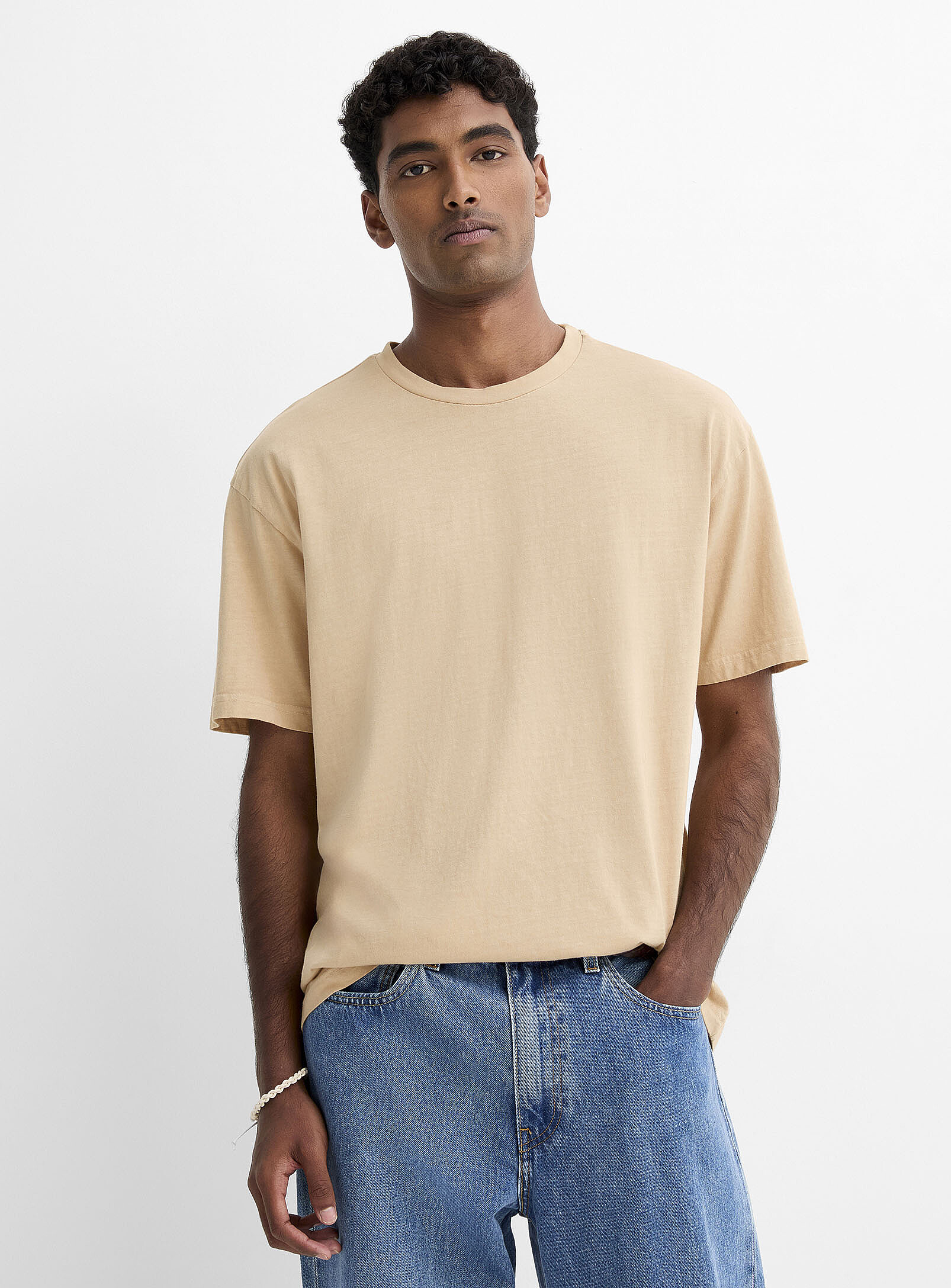 Le 31 - Irregular colour T-shirt (Men, Beige, SMALL)