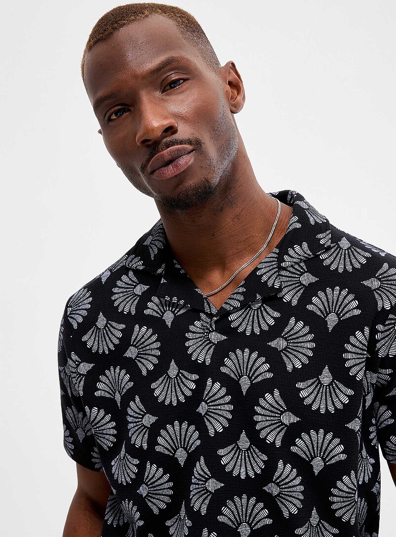 Geo fan print Johnny collar polo product image 2