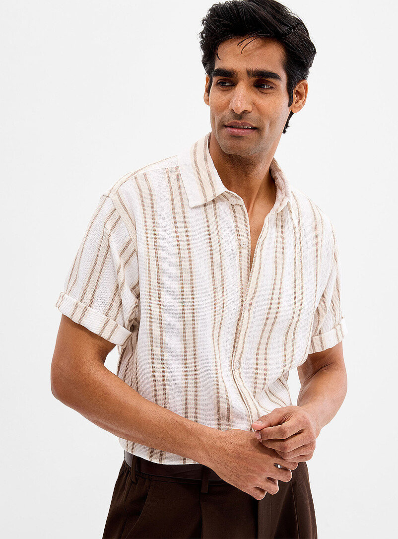 Vertical Stripe Knit Shirt Comfort Fit
