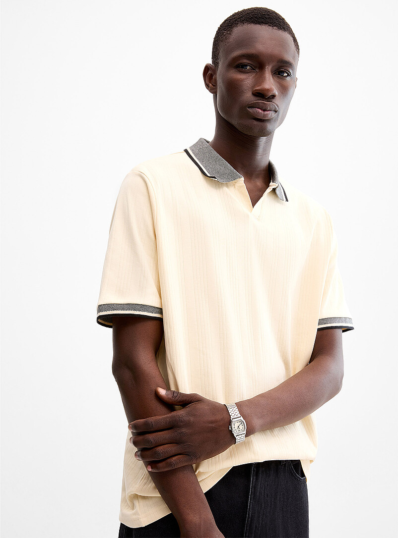 Etched-stripe jersey Johnny collar polo product image (primary)