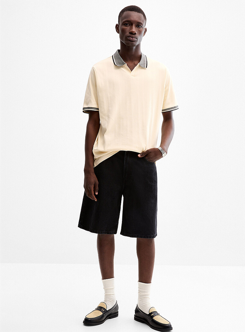 Etched-stripe jersey Johnny collar polo product image 2