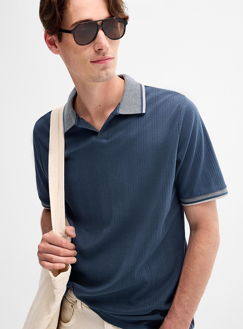 Etched-Stripe Jersey Johnny Collar Polo