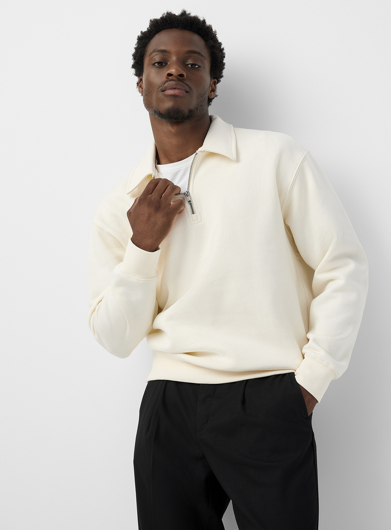 Le 31 - Zip-up polo-collar sweatshirt (Men, White, MEDIUM)