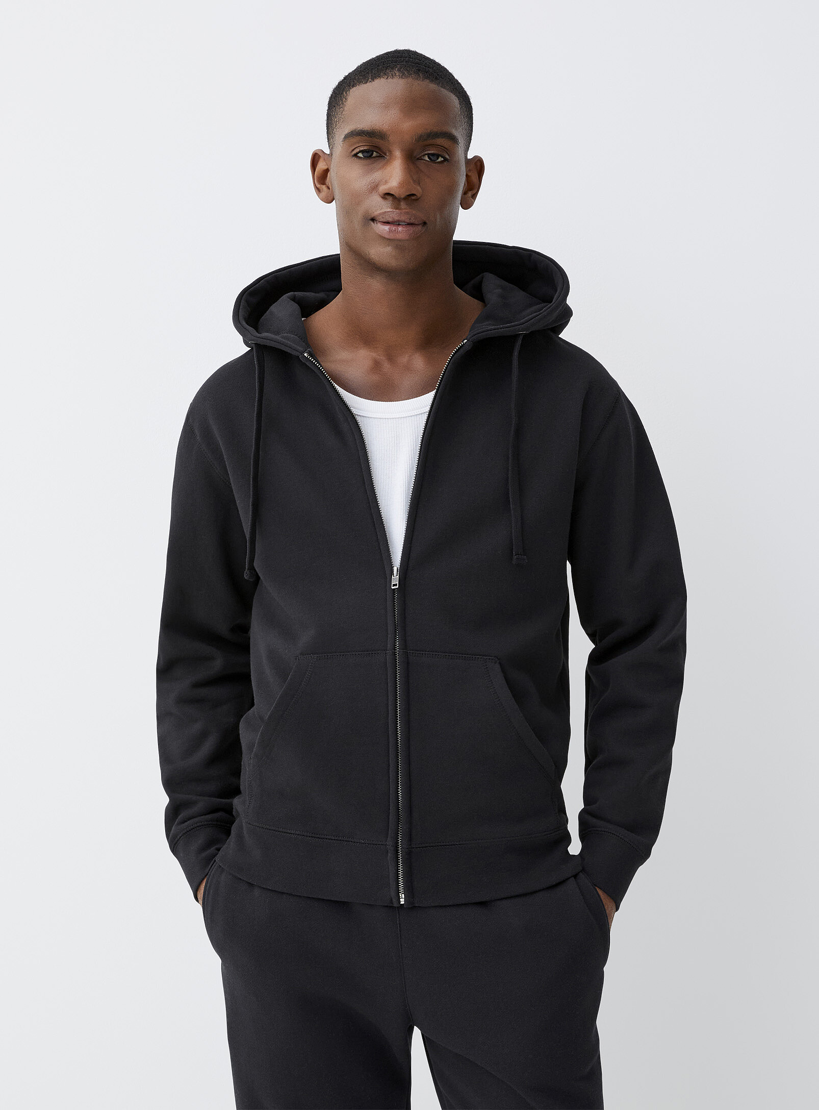 Le 31 - Fleece-interior zip-up hoodie (Men, Black, LARGE)