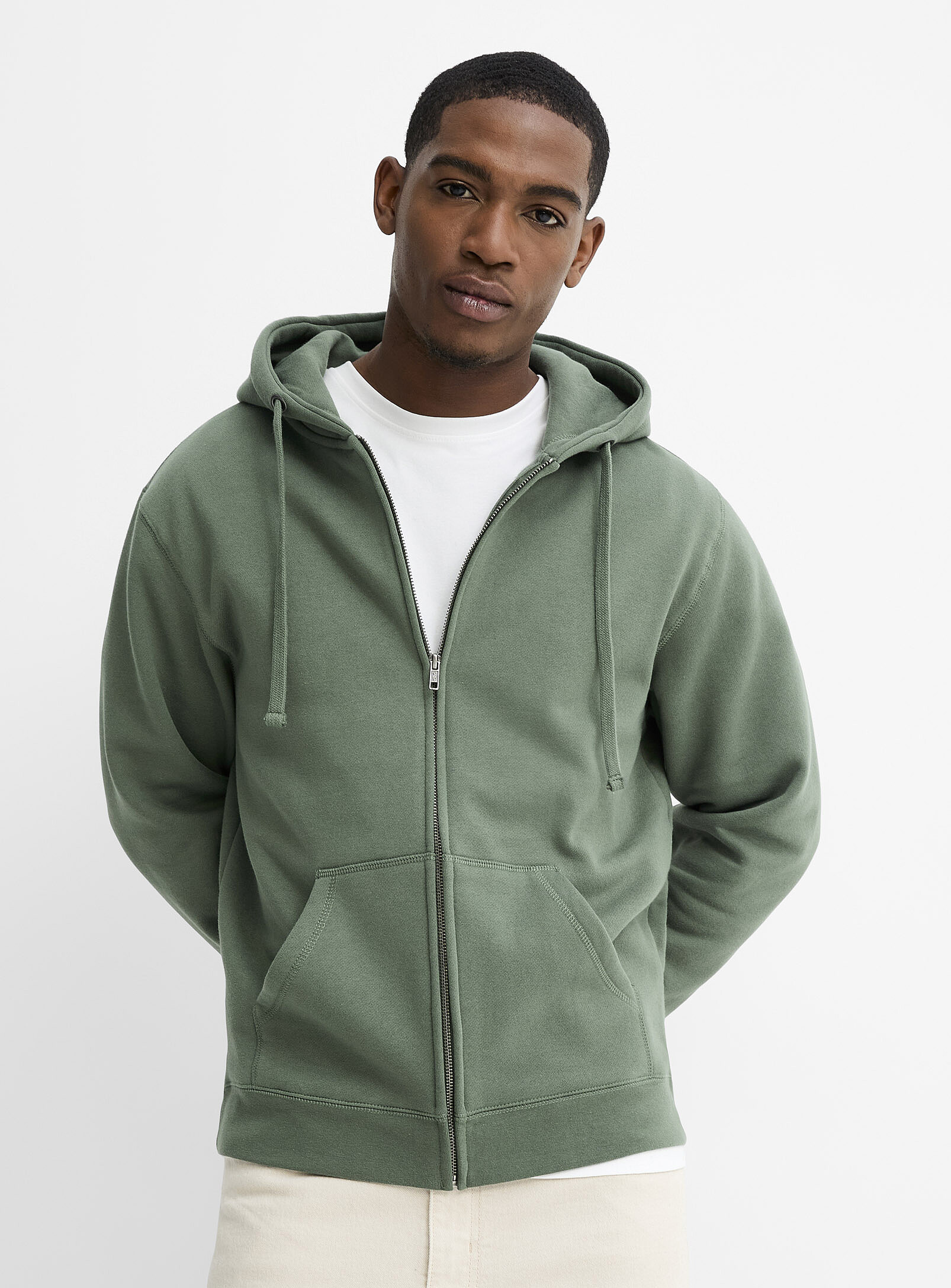 Le 31 - Brushed-interior zip-up hoodie (Men, Green, XX-LARGE)