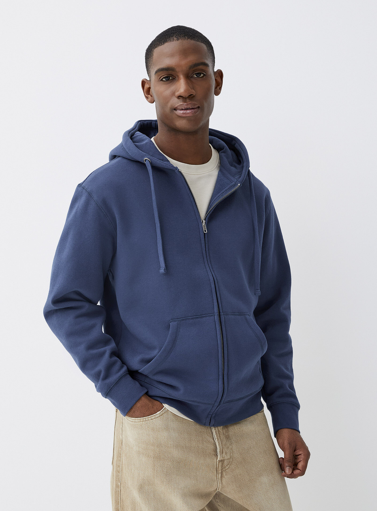 Le 31 - Fleece-interior zip-up hoodie (Men, Blue, MEDIUM)