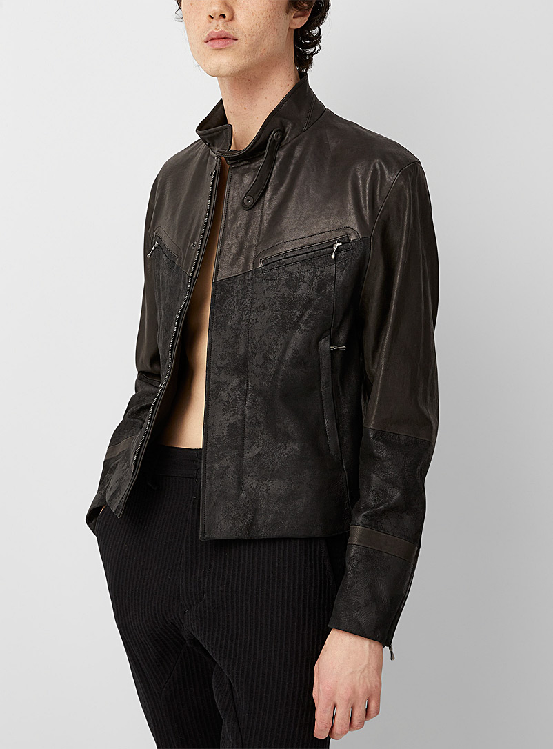Julius Black Mixed fabric leather jacket for men