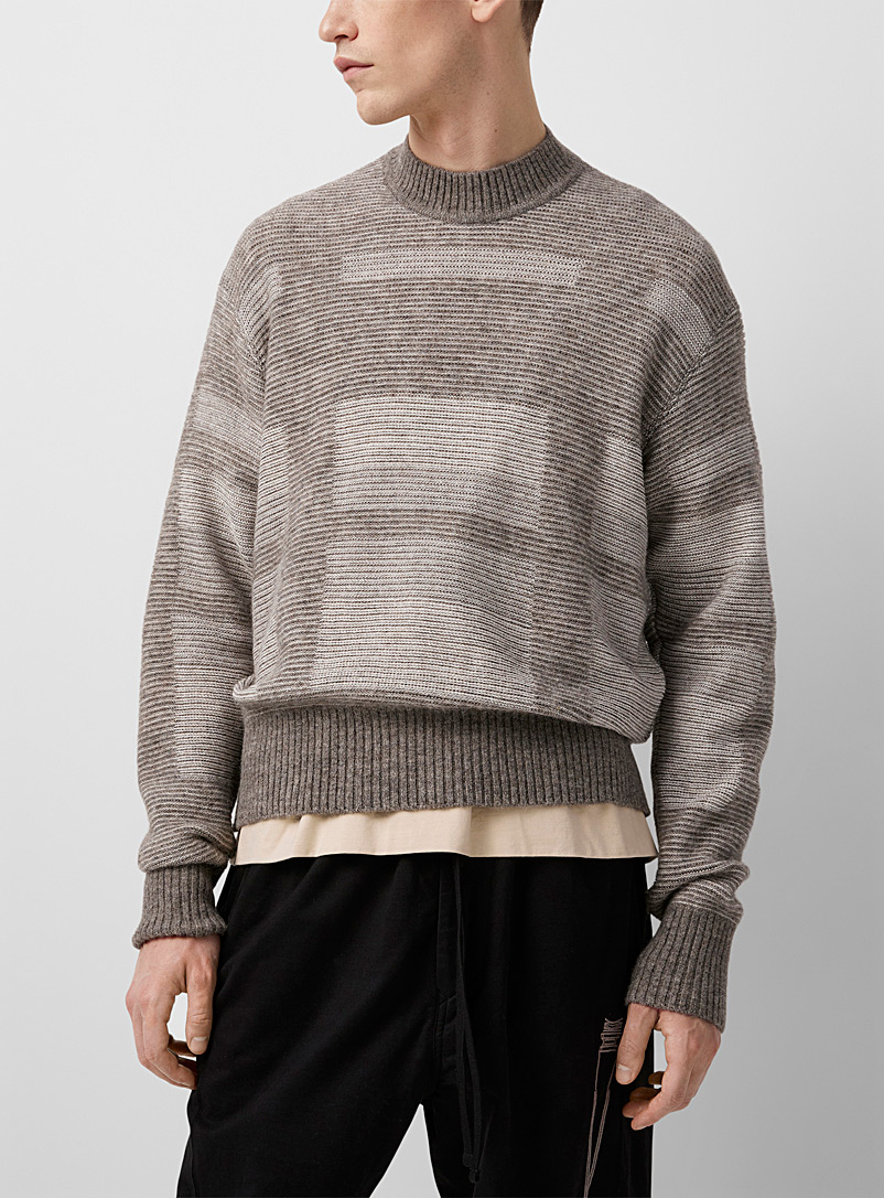 Julius Light Grey Grey checkers ribbed sweater for men