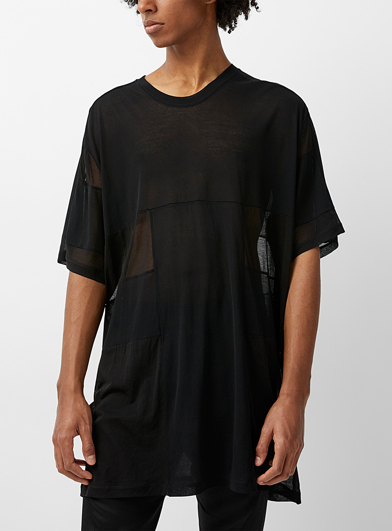 Julius: Le long t-shirt noir blocs translucides Noir pour homme