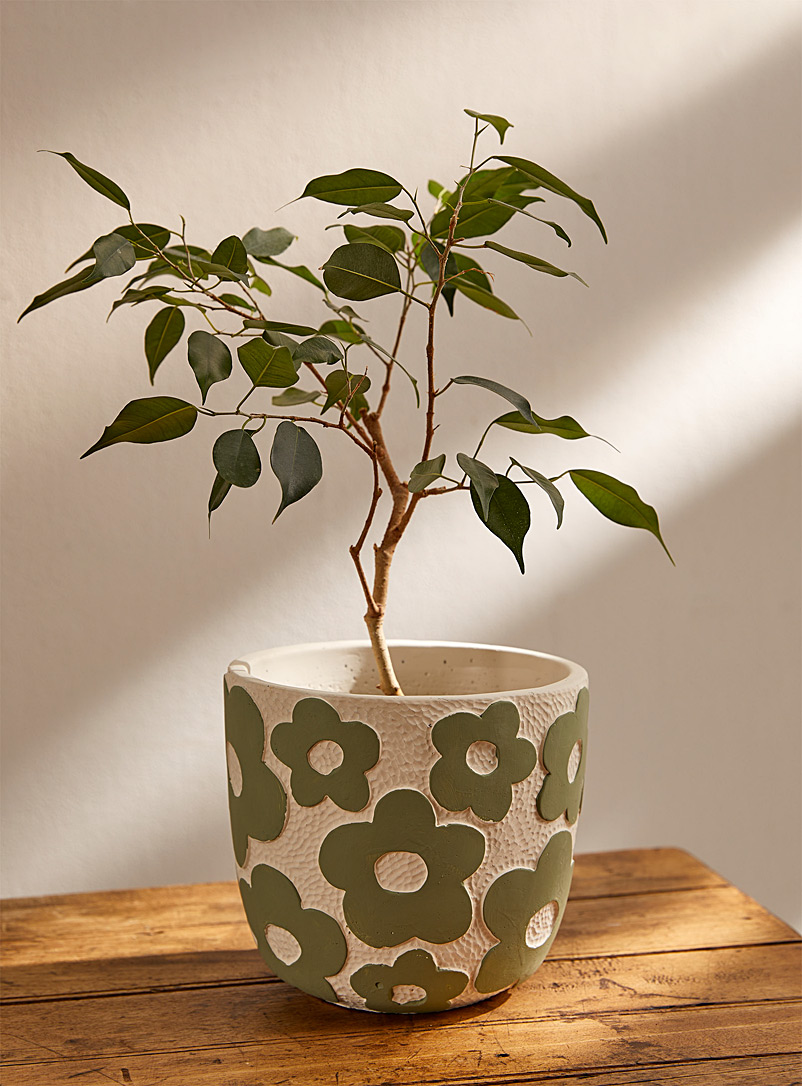 Simons Maison: Le cache-pot fleurs vertes 5,75 po Blanc à motifs