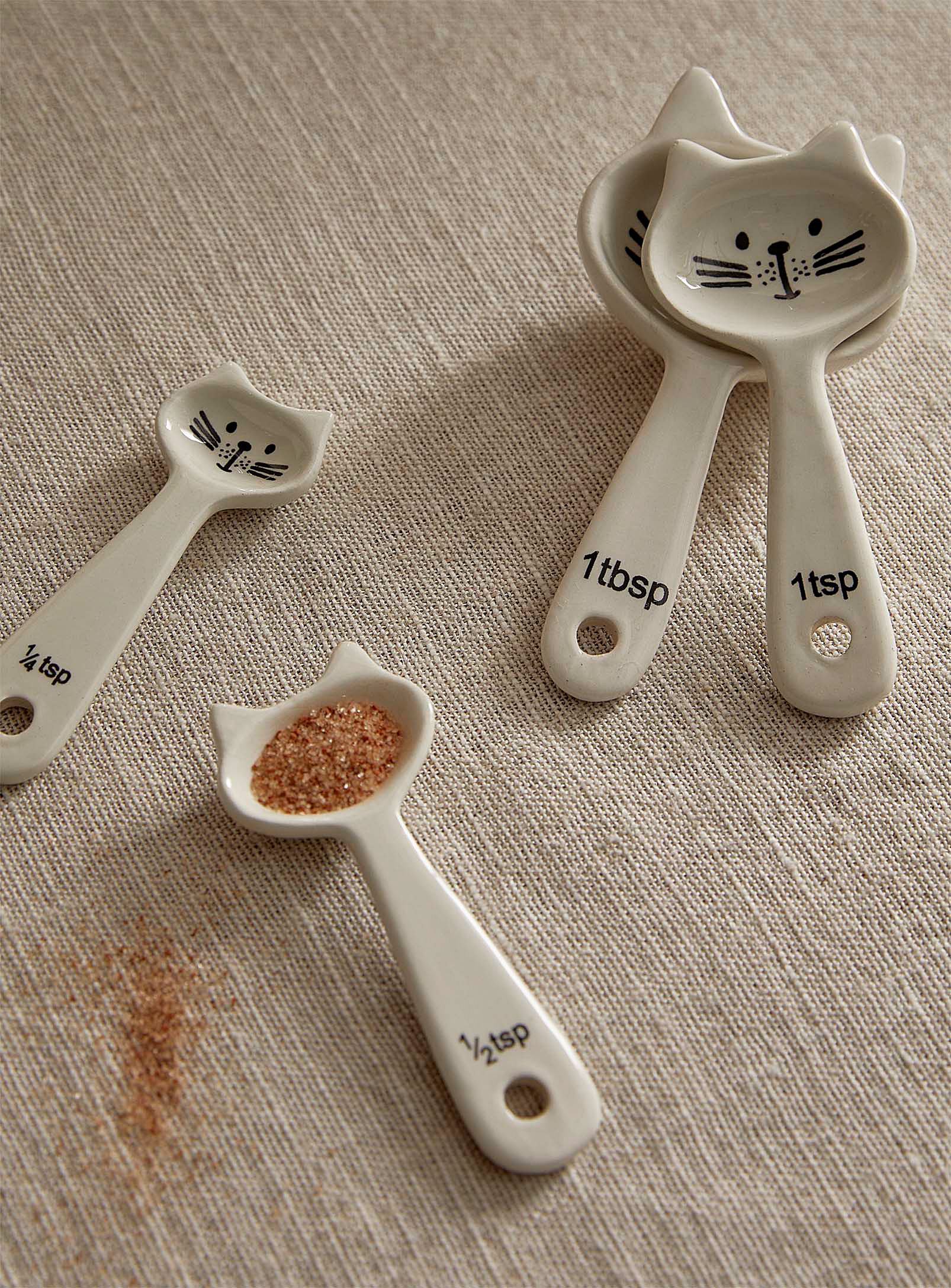 Simons Maison Cat Measuring Spoons Set Of 4 In White