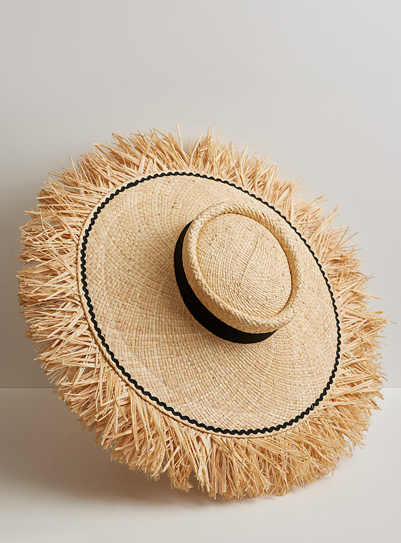 Heirloom Hats Cream Beige Beaton fringed straw hat