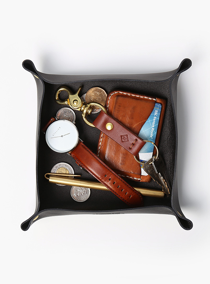 La Compagnie Robinson Black Minimalist leather valet tray