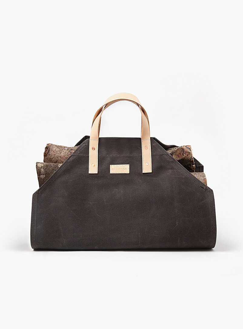 La Compagnie Robinson Charcoal Leather and waxed cotton log bag
