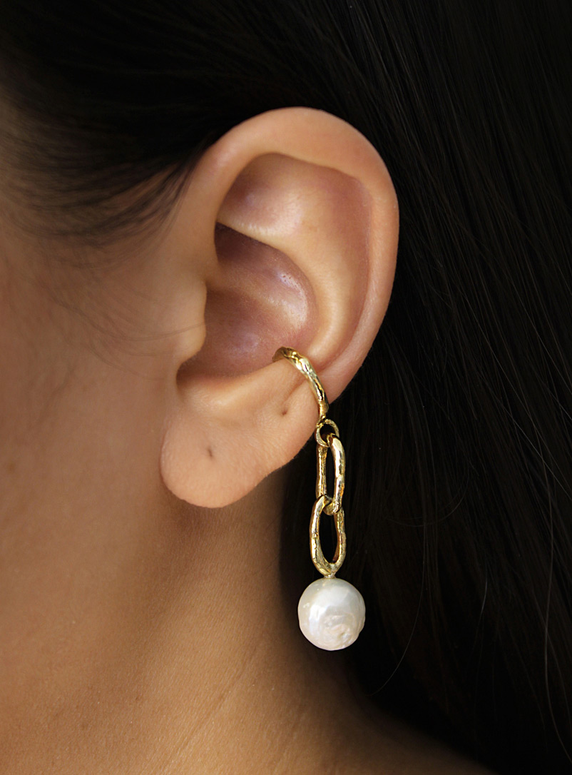 ORA-C Golden Yellow Pendulum brass ear cuff for women