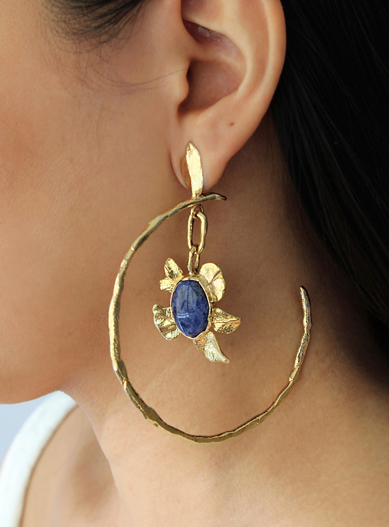 ORA-C Blue Scorpio Rising brass earrings for women