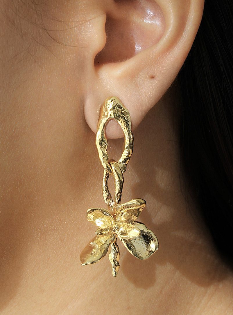 ORA-C: Les boucles d'oreilles Chunky Lilies dorées Jaune or pour femme