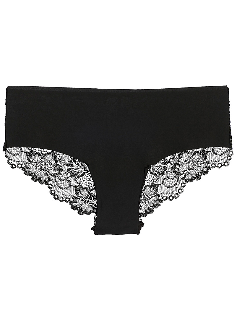 Miiyu Black Black shimmery lace Brazilian panty for women