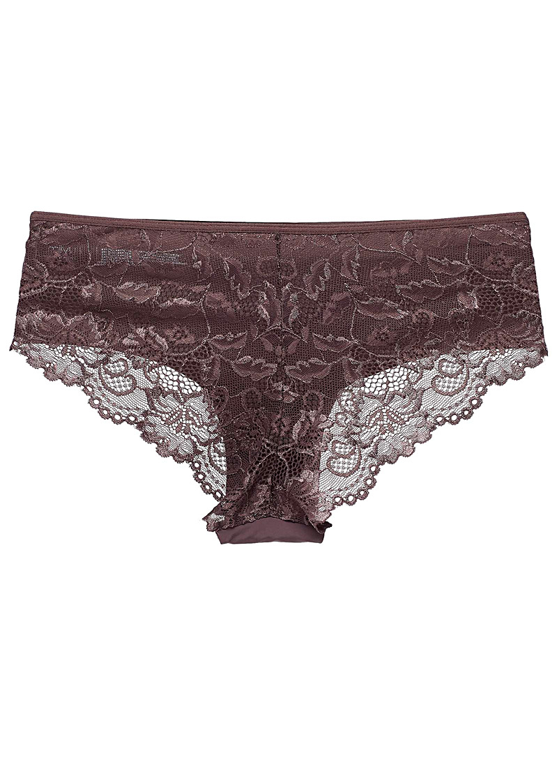 Miiyu Dark Brown Colourful shimmery lace Brazilian panty for women