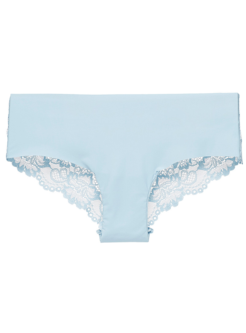 Miiyu Blue Colourful shimmery lace Brazilian panty for women