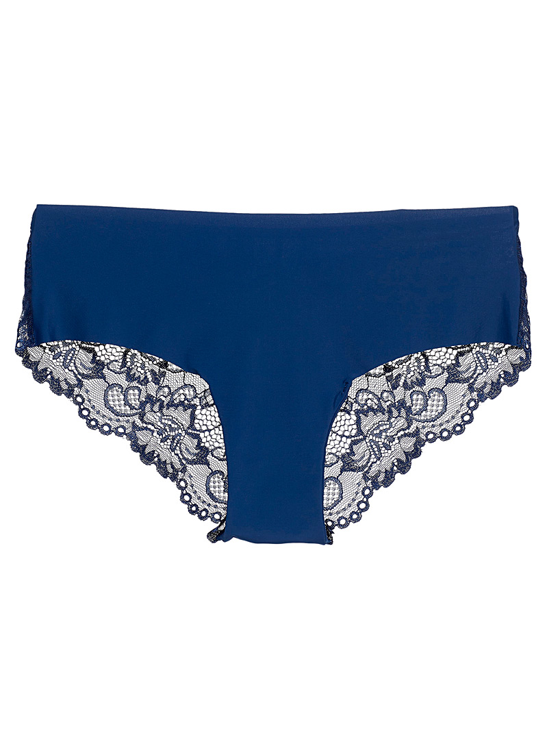 Miiyu Marine Blue Colourful shimmery lace Brazilian panty for women
