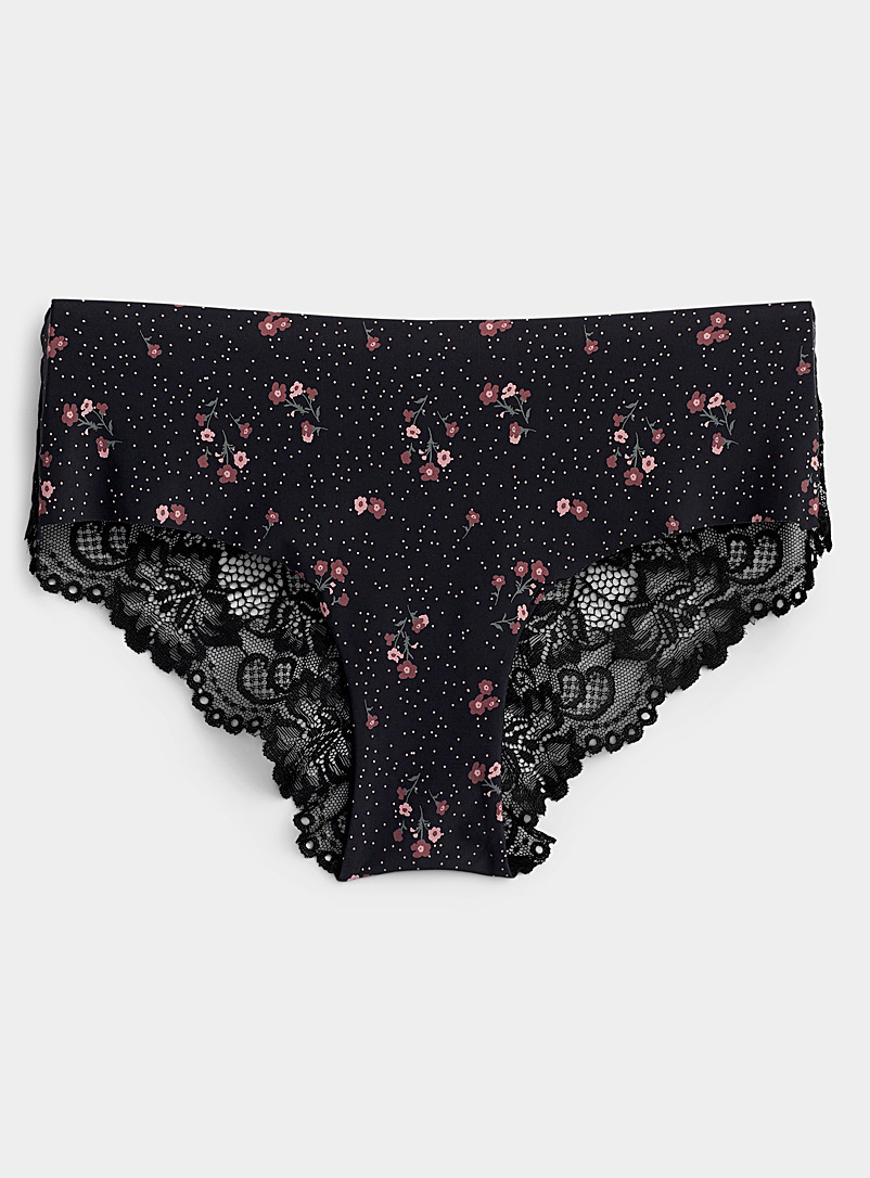 Miiyu Patterned Black Colourful shimmery lace Brazilian panty for women