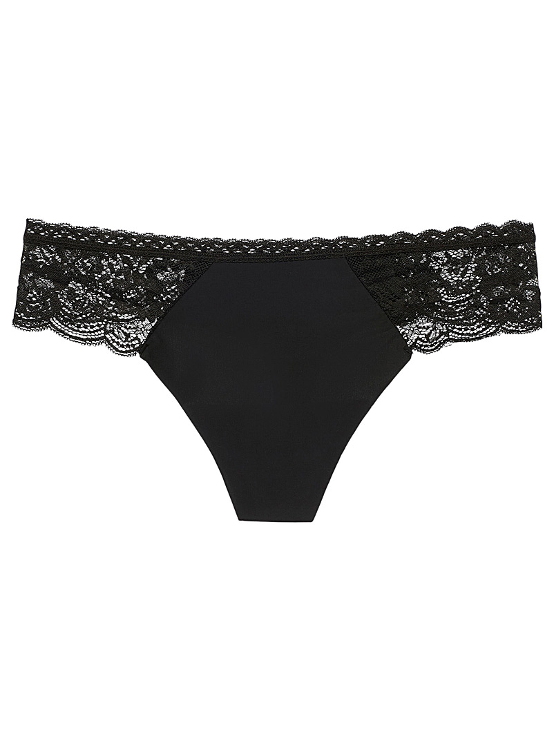 Miiyu Black Neutral lace-insert thong for women