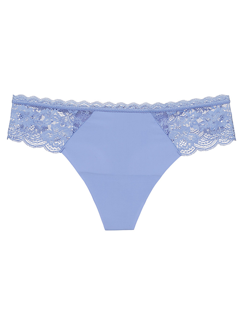 Miiyu Slate Blue Colourful lace-insert thong for women
