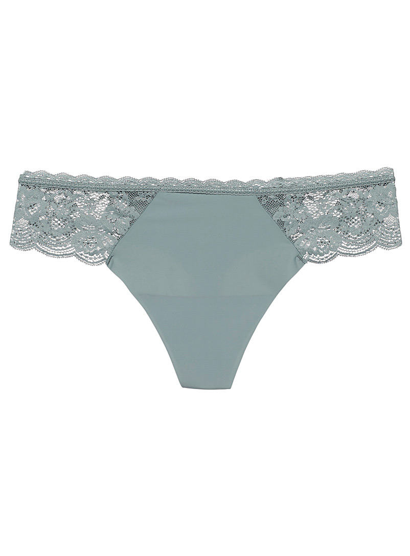 Miiyu Teal Colourful lace-insert thong for women