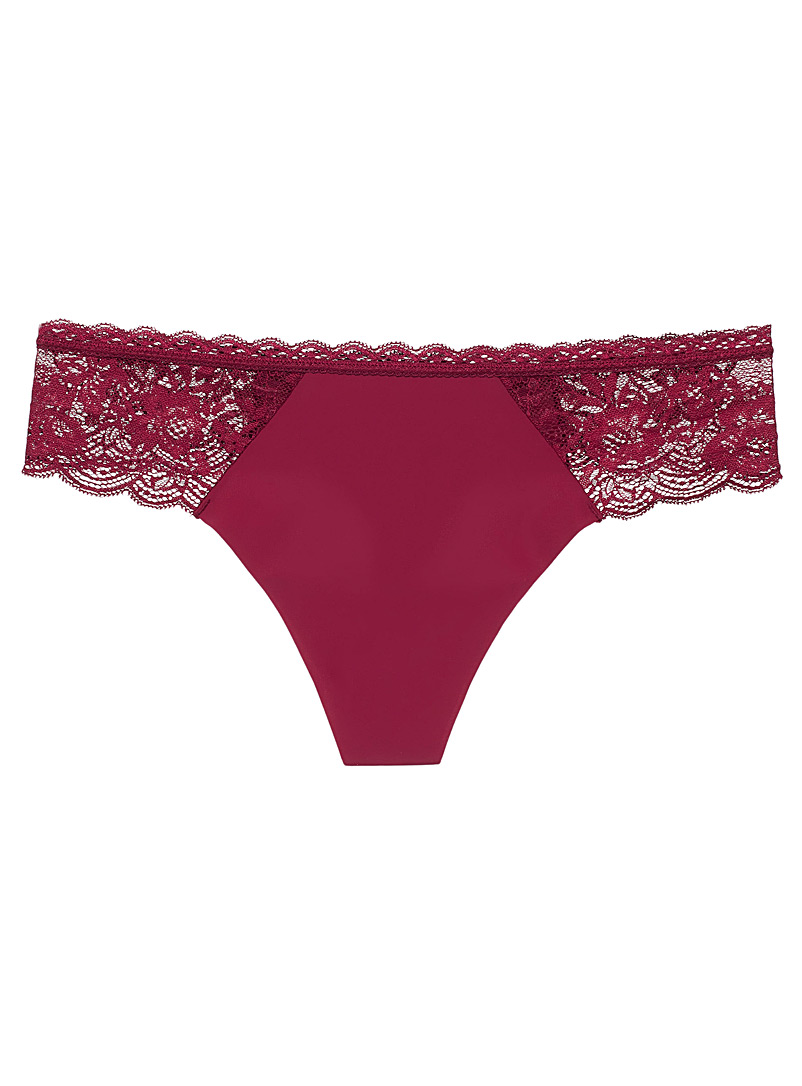 Miiyu Ruby Red Colourful lace-insert thong for women