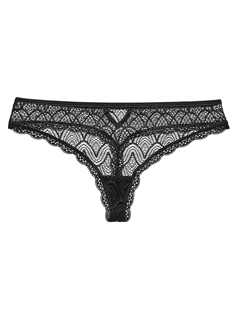 Miiyu Black Wavy lace thong for women