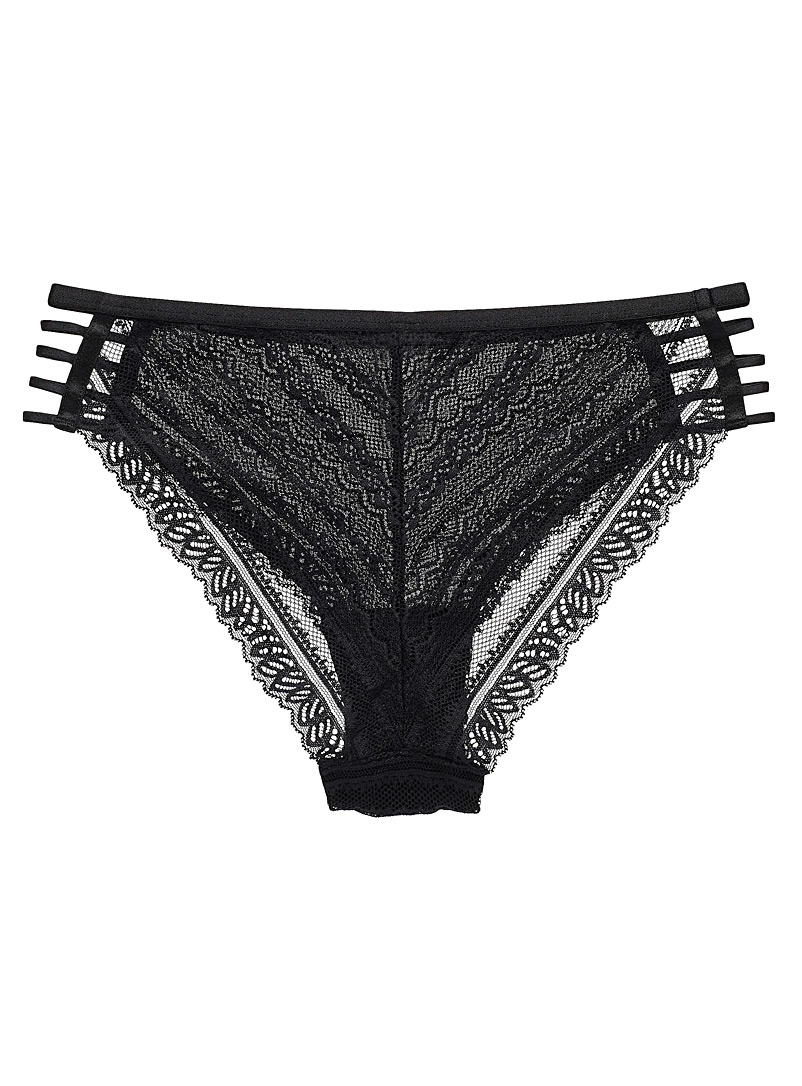 Miiyu Black Lace and ribbon Brazilian panty for women