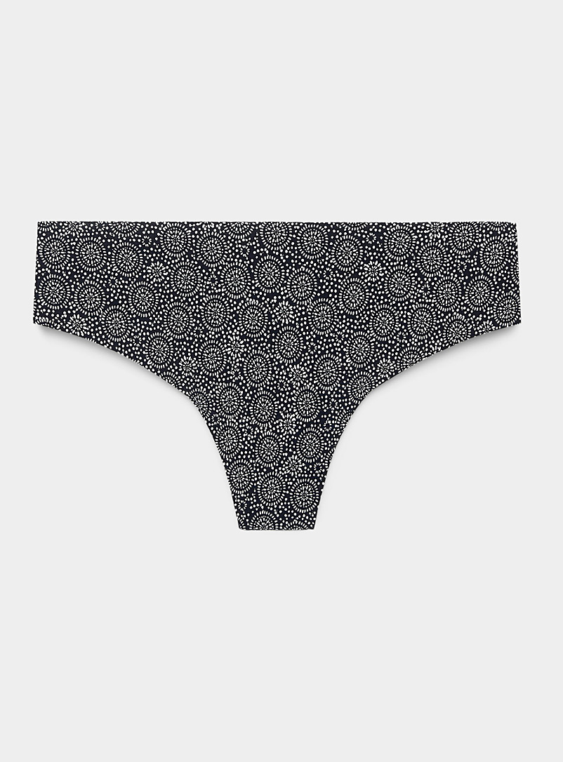 Miiyu Patterned Black Colourful microfibre thong for women