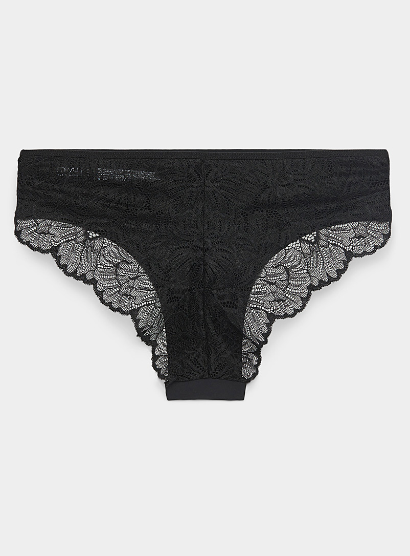 Miiyu Black Lace-back microfibre Brazilian panty for women