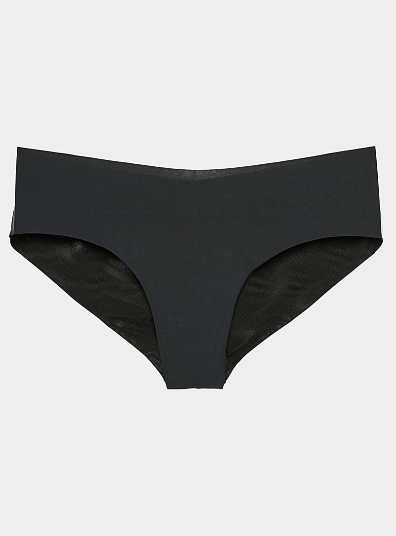 Miiyu Black Microfibre and mesh Brazilian panty for women