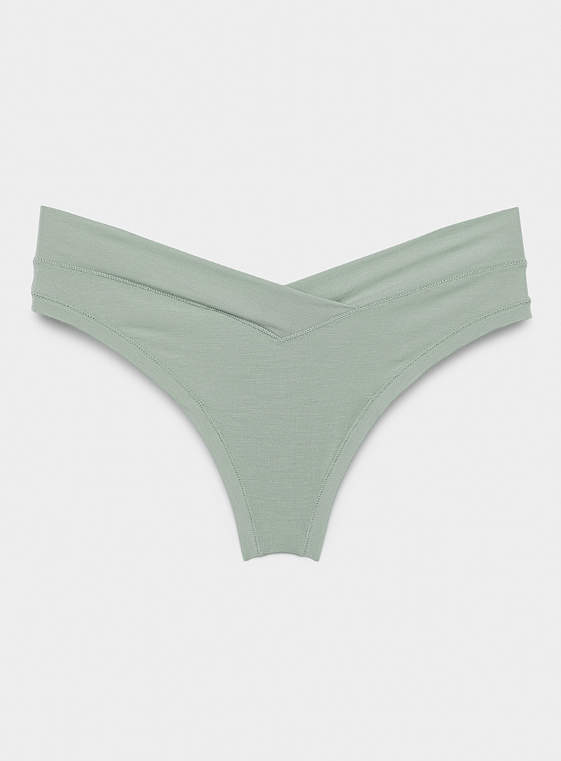 Miiyu Pine/Bottle Green crossover-waist smooth thong for women