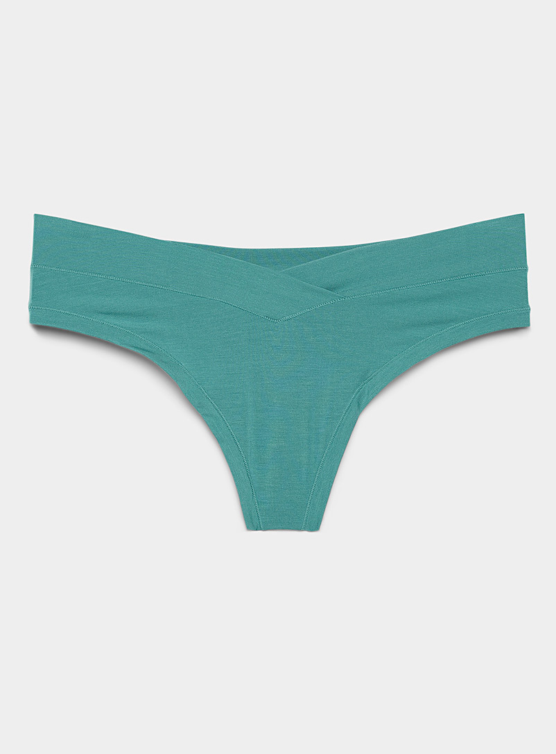 Miiyu Kelly Green crossover-waist smooth thong for women