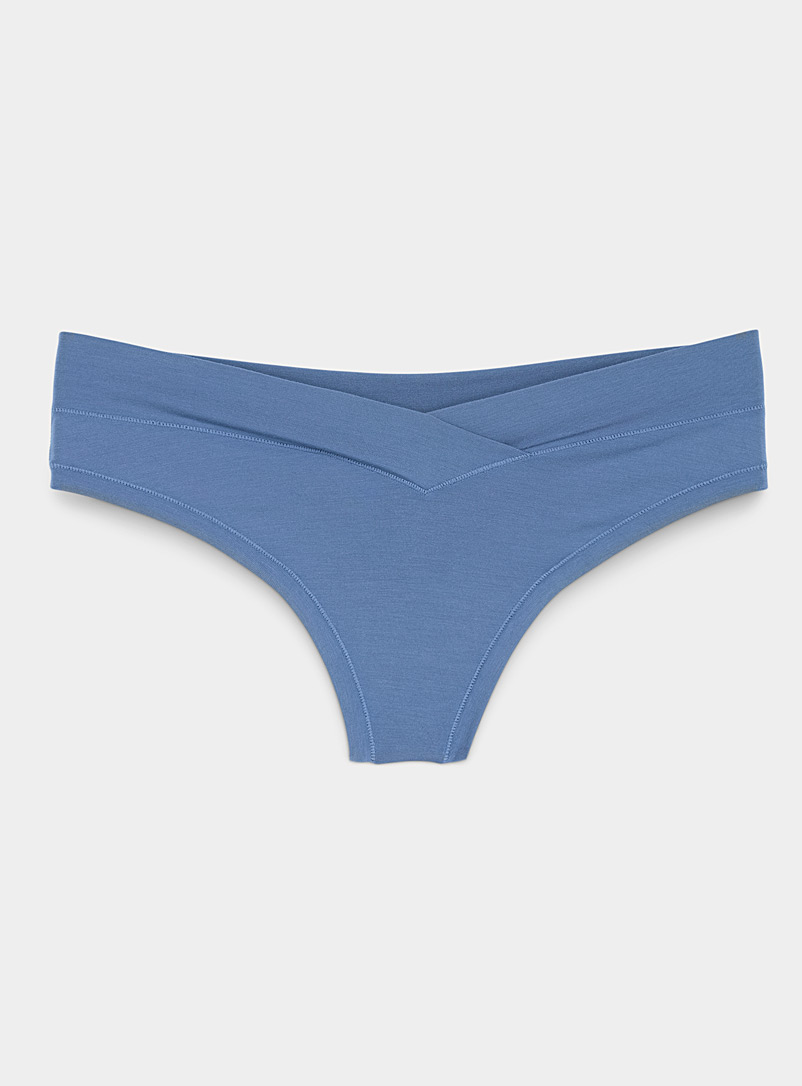 Miiyu Slate Blue crossover-waist smooth thong for women