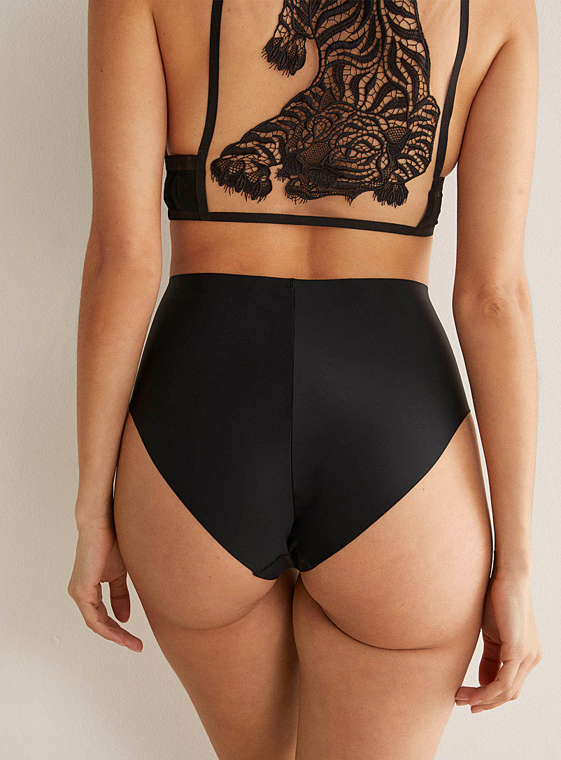 Miiyu Black Recycled nylon high-waisted laser-cut panty for women