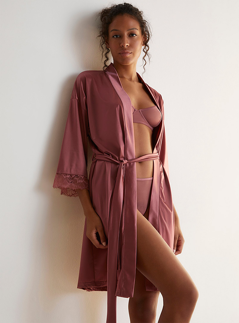 Miiyu Dusky Pink Stretch flowy satin robe for women